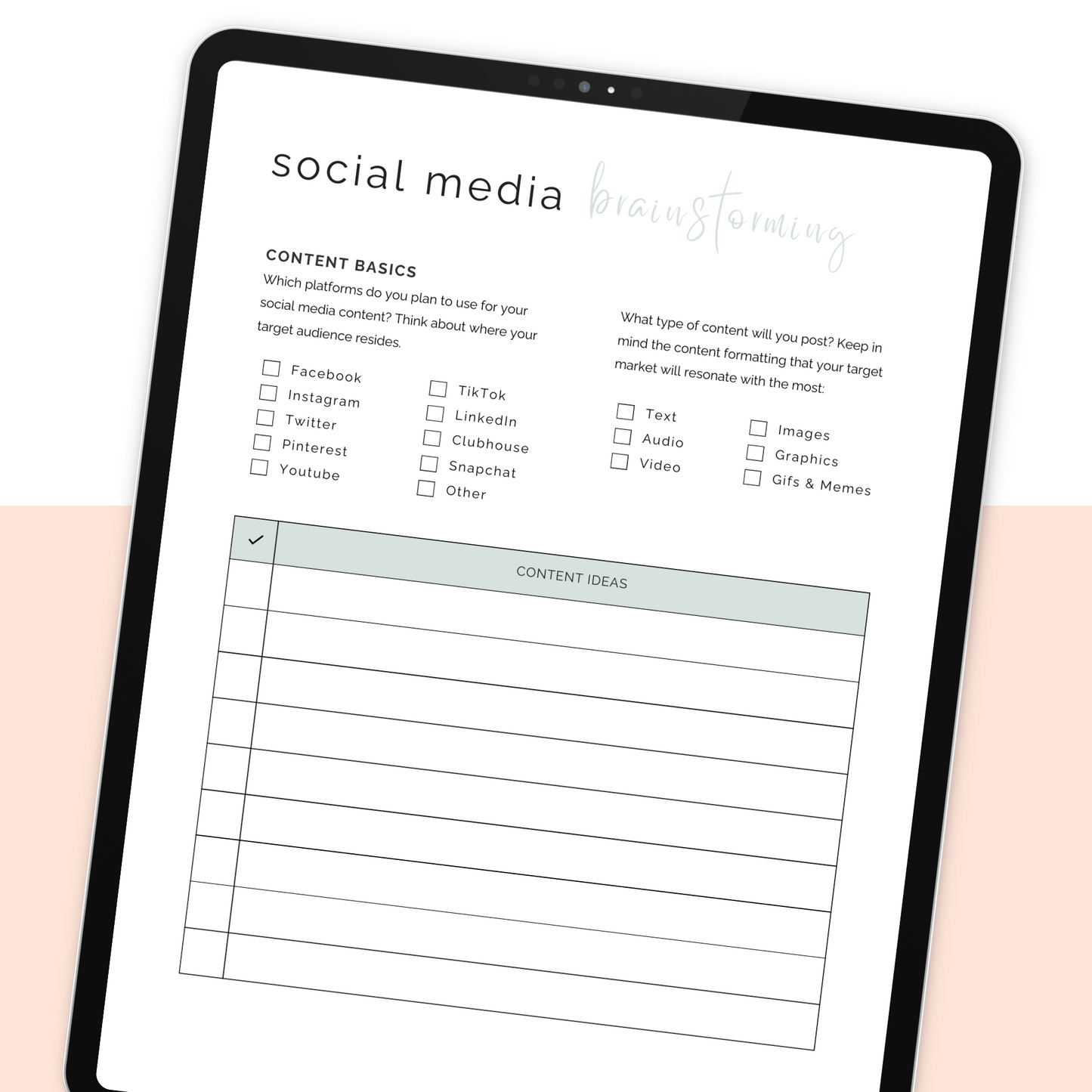 Social Media Brainstorming Worksheet